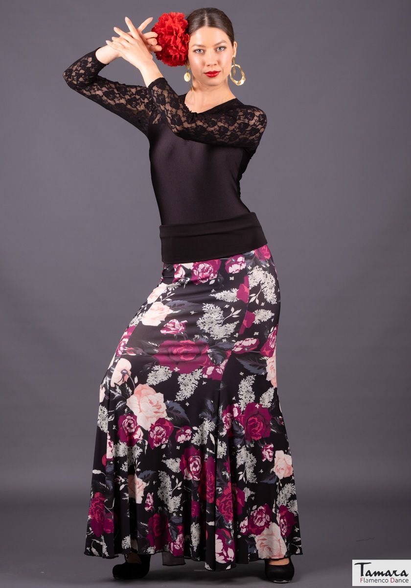 Falda flamenco Cante - Punto Elastico Floral cardenal XL