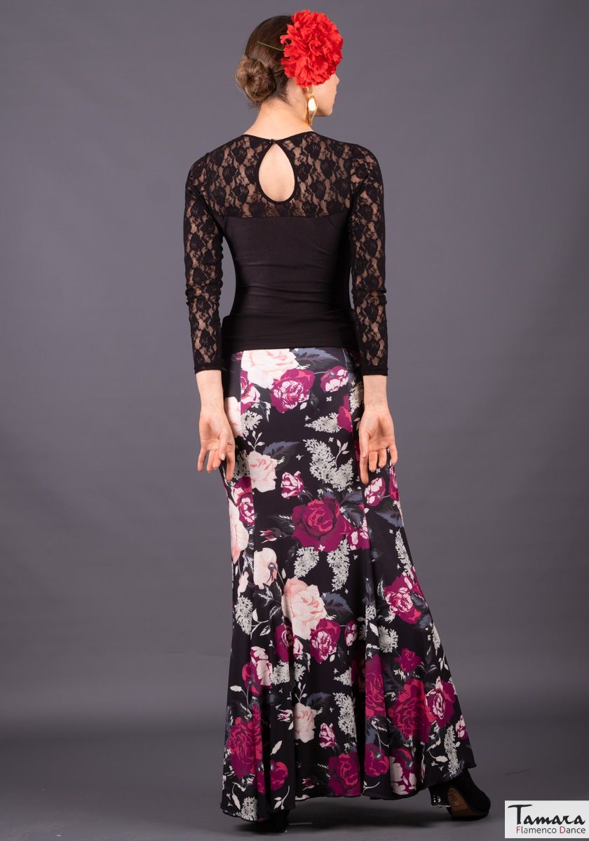 Falda flamenco Cante - Punto Elastico Floral cardenal