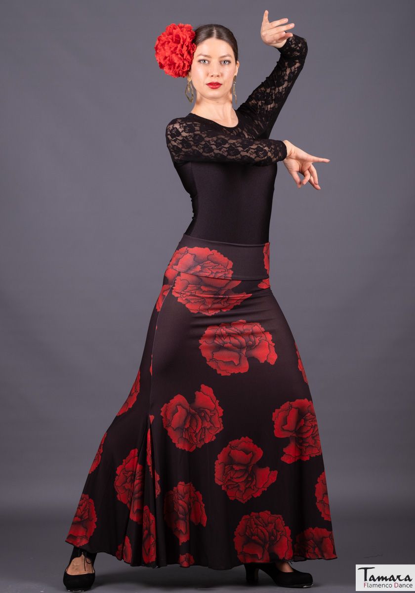 Falda flamenco Tablao - Punto elástico Claveles XL