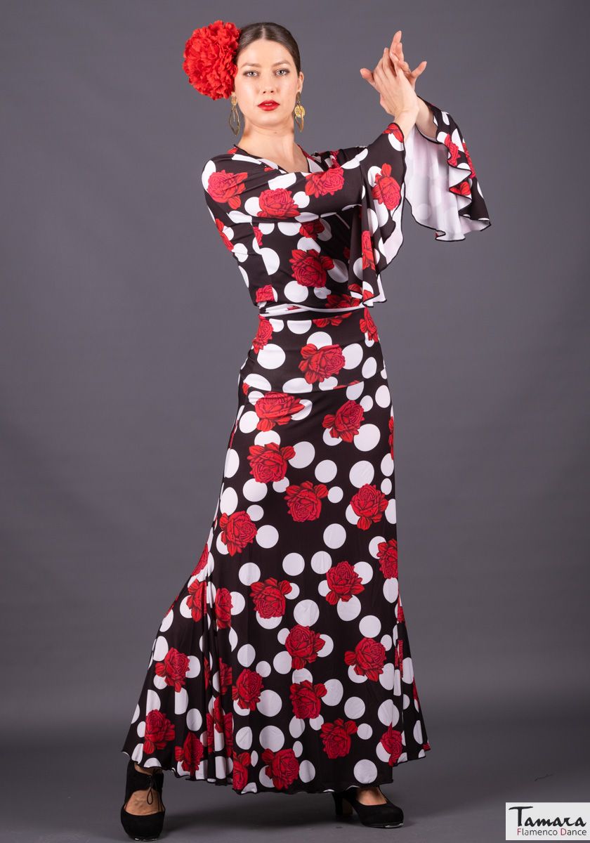 Falda flamenco Tablao - Punto elástico Rosas