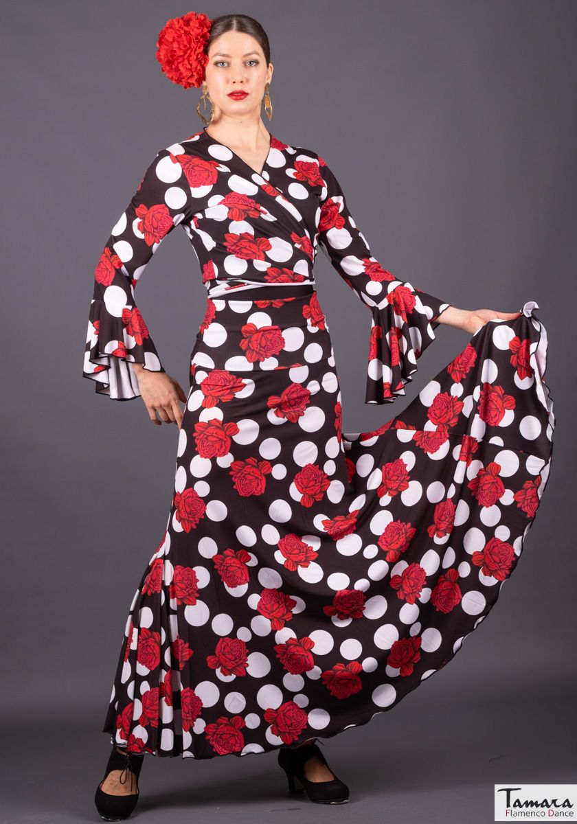 Falda flamenco Tablao - Punto elástico Rosas