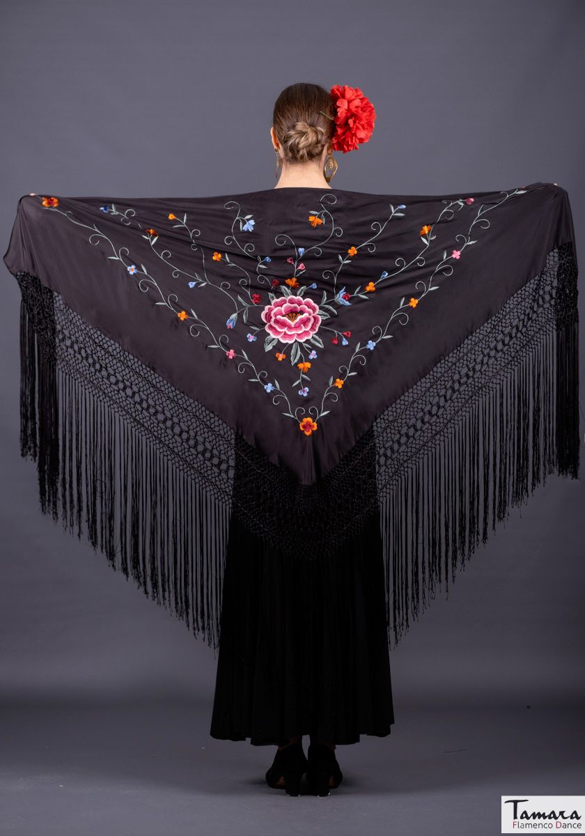 Manton Roma - Bordado tonos Rosa/Burdeos Negro