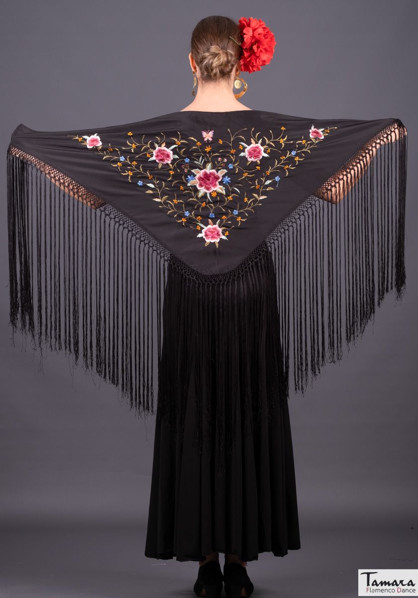 Mantoncillo Florencia - Bordado tonos Rosa/Burdeos Negro