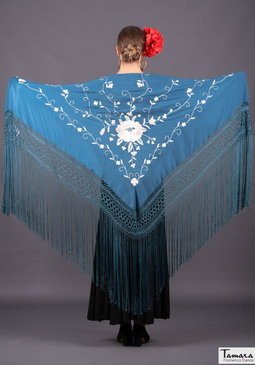 Manton Roma - Bordado Blanco Petroleo