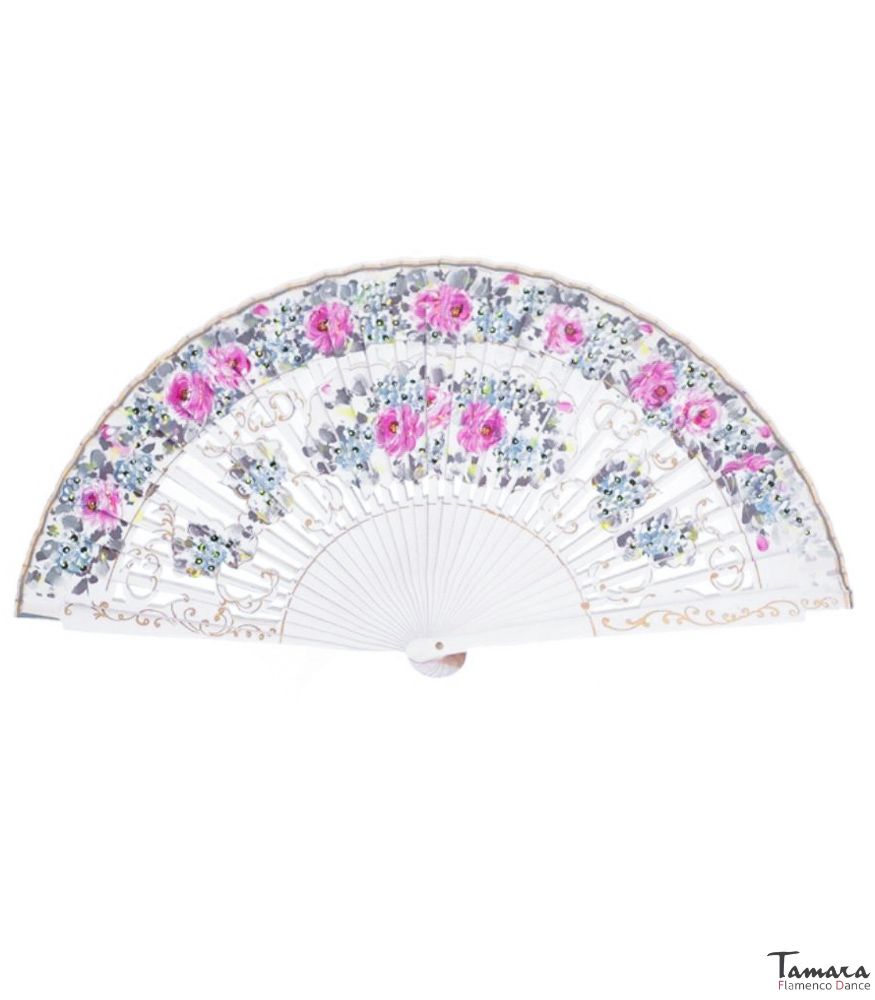 Abanico español pintado (23 cm) - Floral Blanco