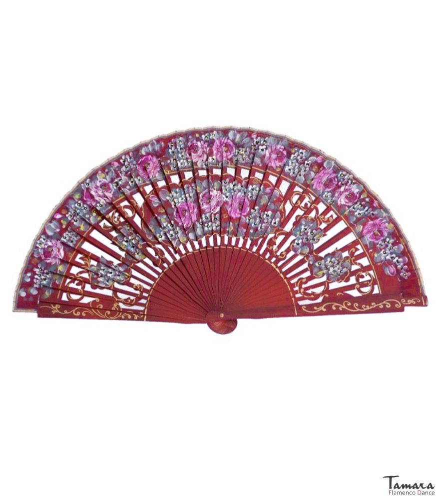 Abanico español pintado (23 cm) - Floral Burdeos