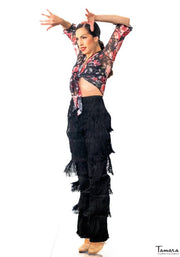 Pantalon flamenco con flecos - Punto elastico Negro