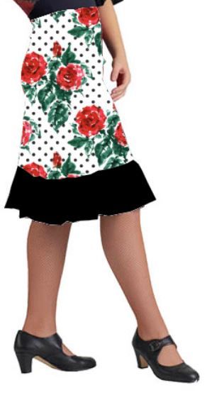 Falda flamenco Pampaneira - Punto Elastico Blanco lunar negro rosas