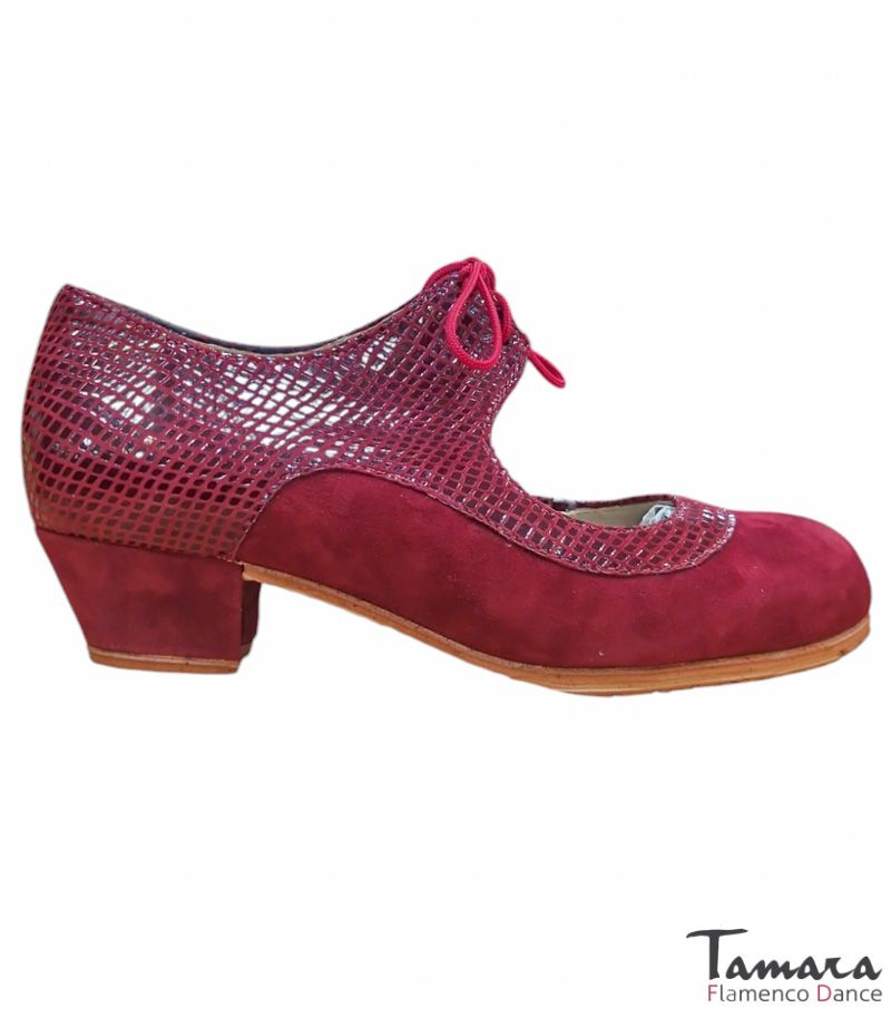 Zapatos de flamenco Cabales Burdeos Ante y Serpiente