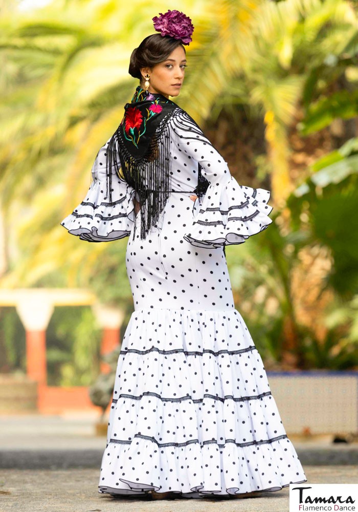 Traje de flamenca Garlochi Blanco con lunares negros