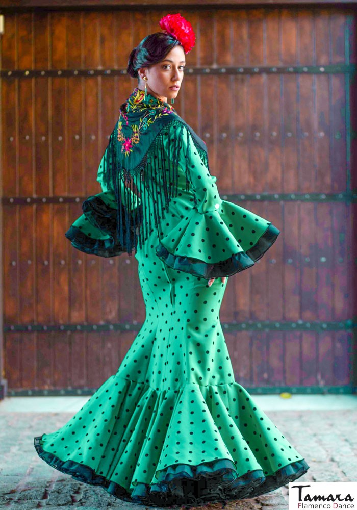Traje de flamenca Salome verde lunares negros