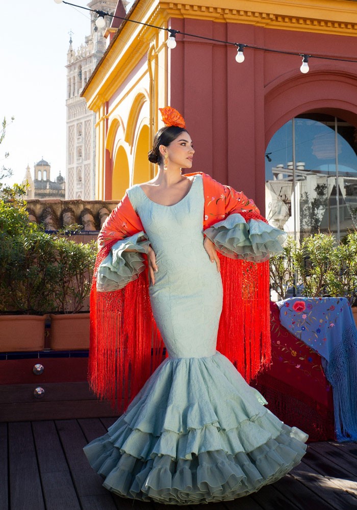 Traje de flamenca Alborea Verde agua