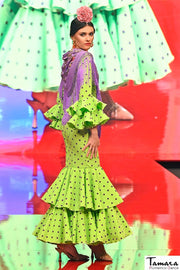Traje de flamenca Tokio verde lunares morados
