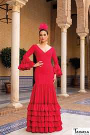 Traje de flamenca Retama Rojo lunares negros