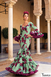 Traje de flamenca Marife Verde agua Estampado flores
