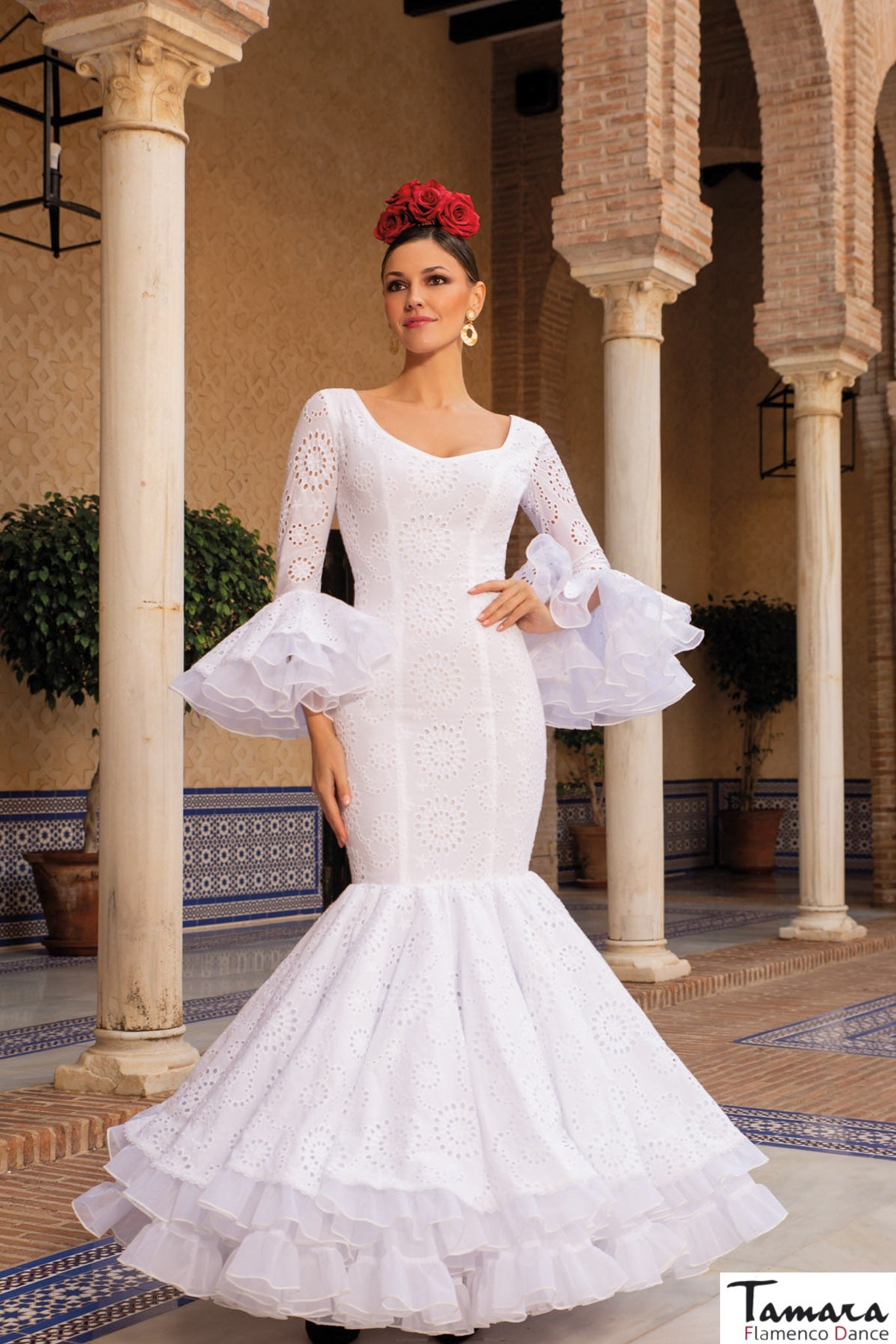 Traje de flamenca Jarana Blanco perforado