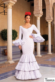 Traje de flamenca Bohemia Blanco lunares negros