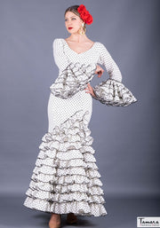 Traje de flamenca Clavellina Blanco lunares negros