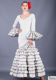 Traje de flamenca Clavellina Blanco lunares negros