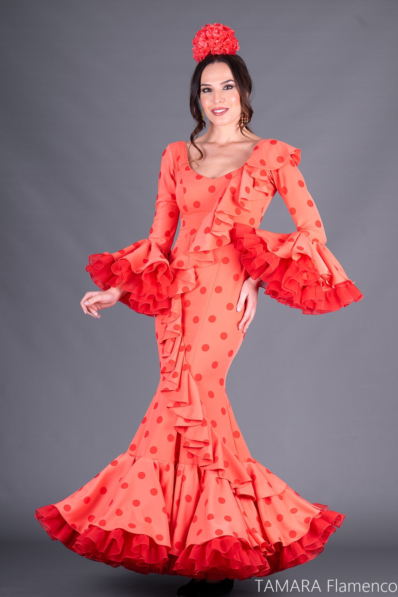 Traje de flamenca Manuela Naranja lunares