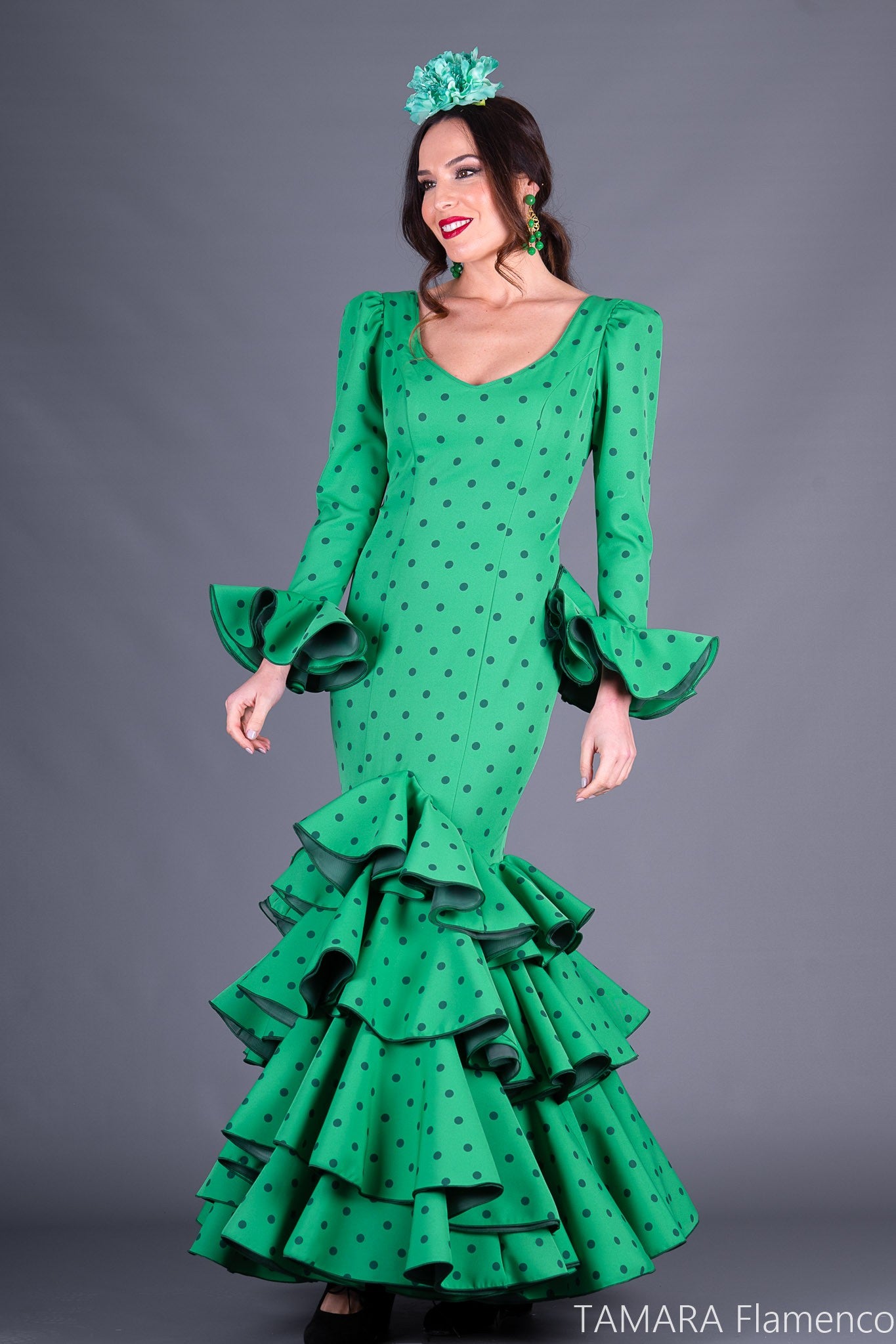 Traje de flamenca Alhambra Verde lunares