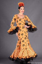 Traje de flamenca Caracola naranja y negro Talla 38