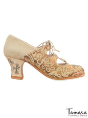 Zapatos de flamenco Floreo Camel Carrete 6cm Claveles 43