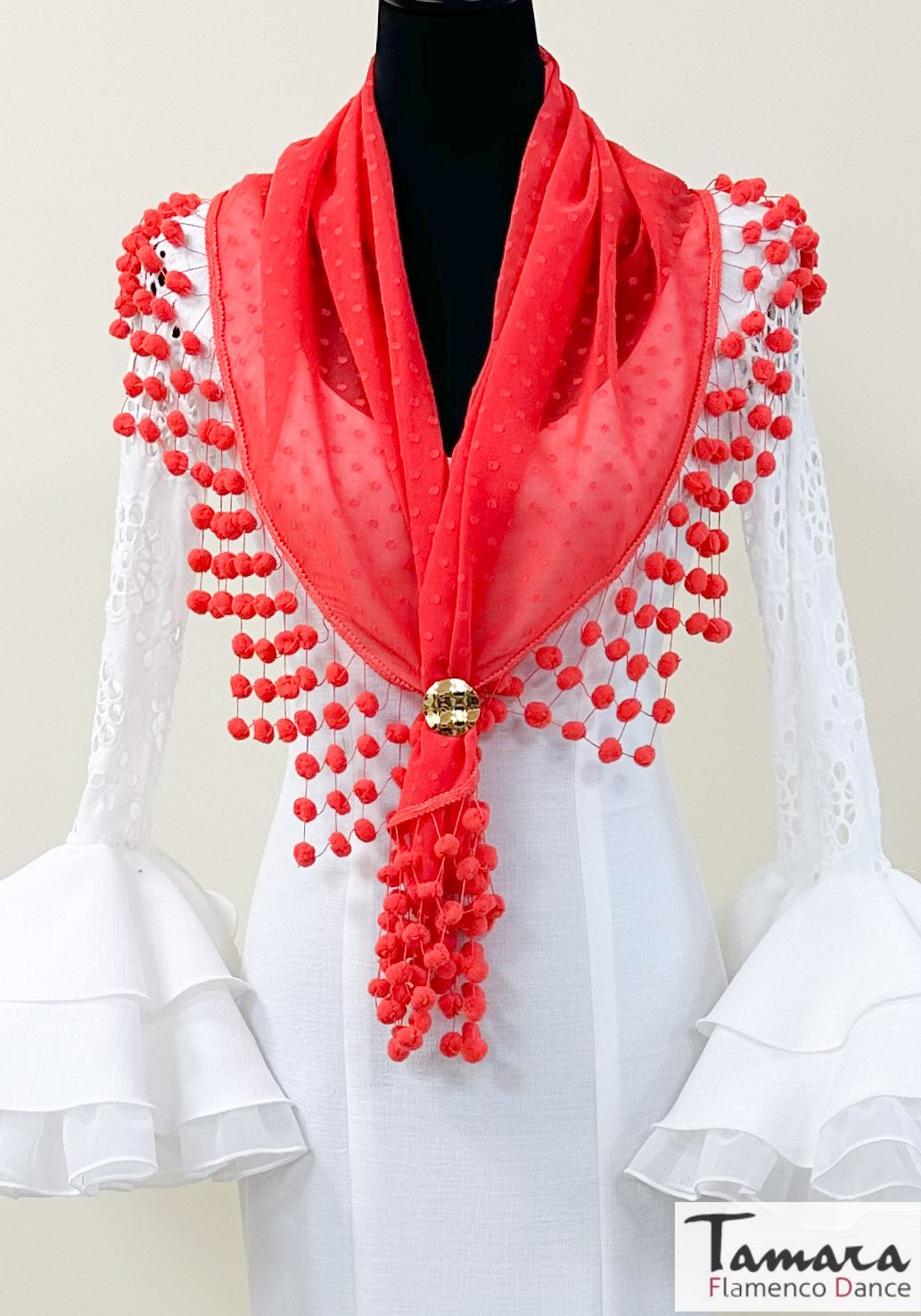 Mantoncillo flamenca artesano con madroños Coral