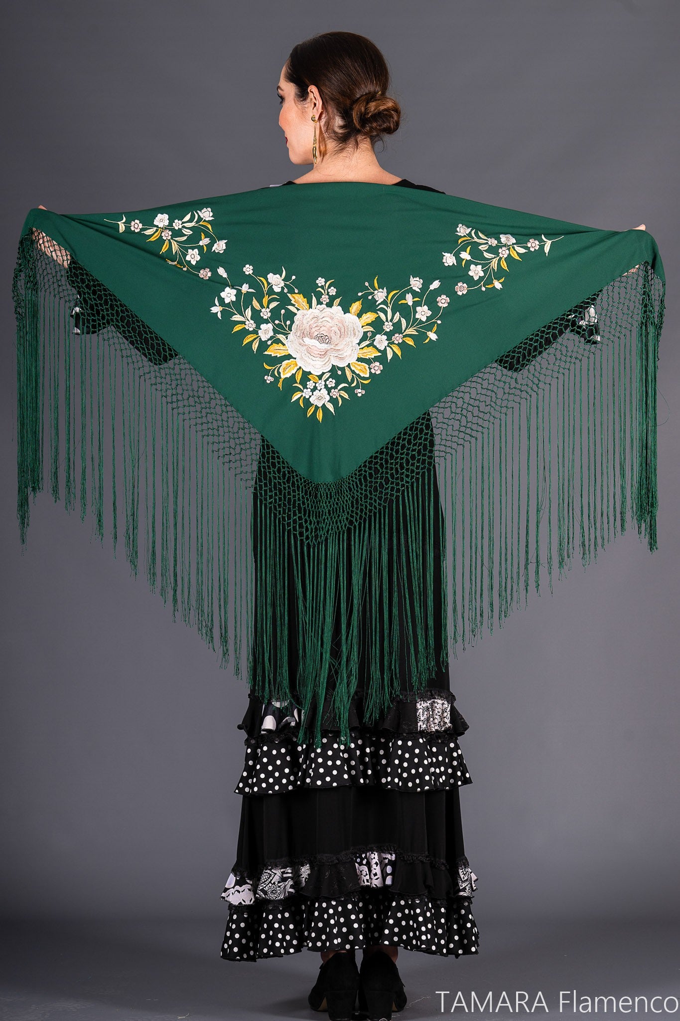 Mantoncillo Toscana - Bordado tonos tierra y oro Verde Botella