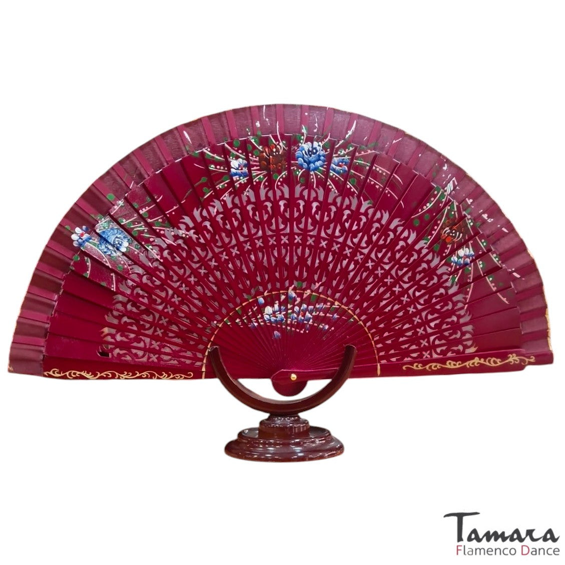 Abanico español pintado (23 cm) - Diseño 9 Burdeos