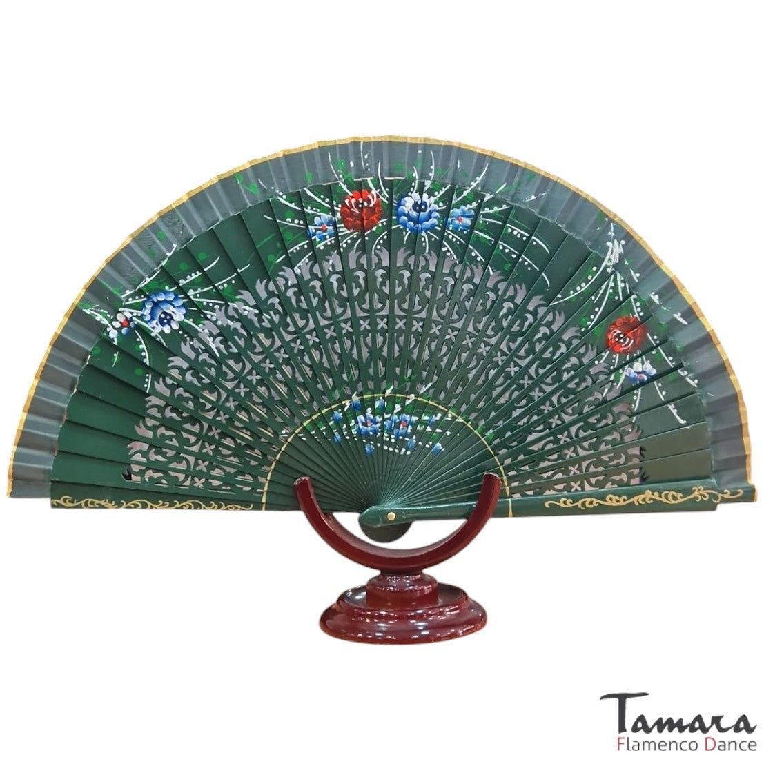 Abanico español pintado (23 cm) - Diseño 9 Verde Botella