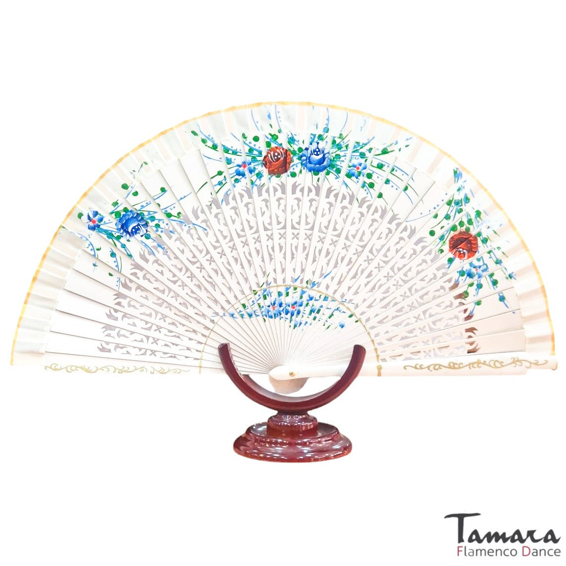 Abanico español pintado (23 cm) - Diseño 9 Blanco roto