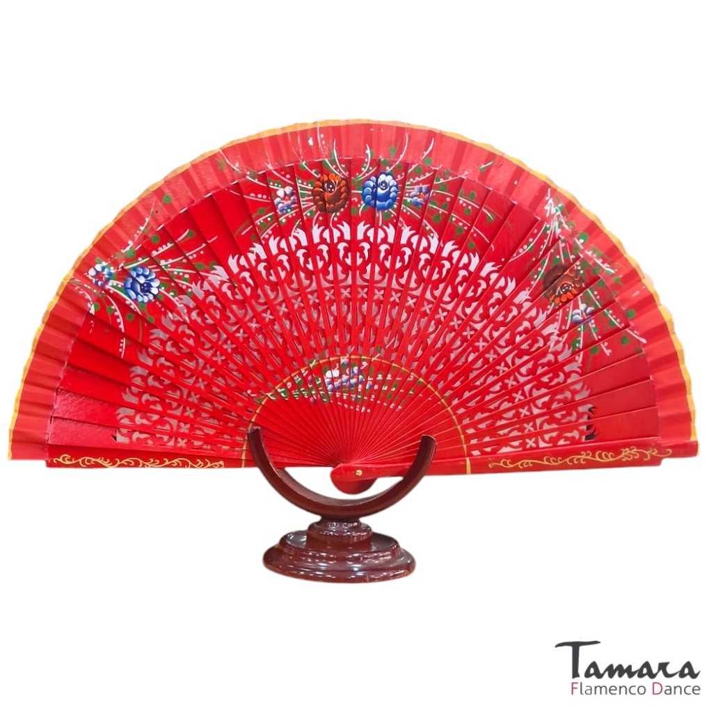 Abanico español pintado (23 cm) - Diseño 9 Rojo