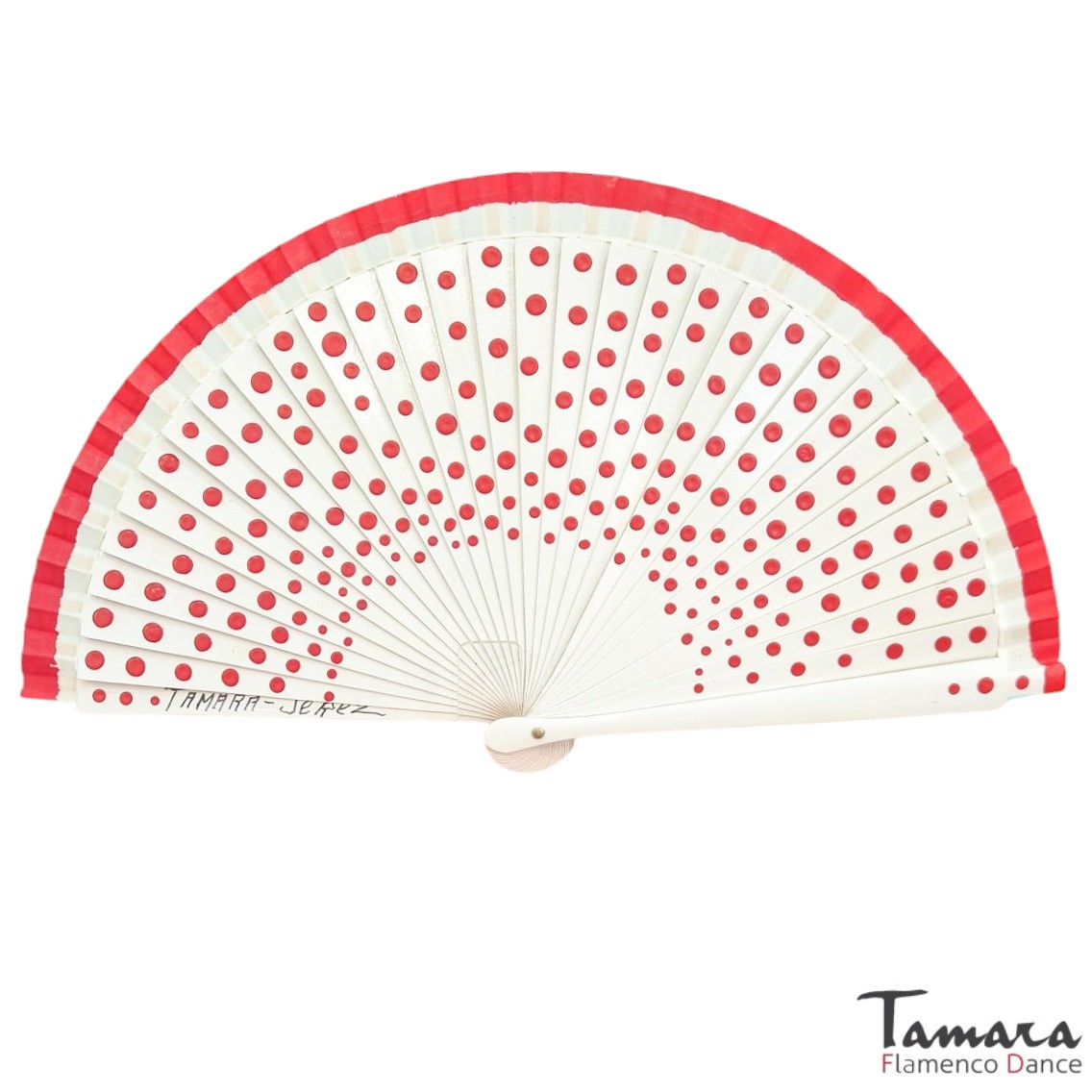 Abanico flamenco (19 cm) - Lunares rojos pintado a mano Marfil