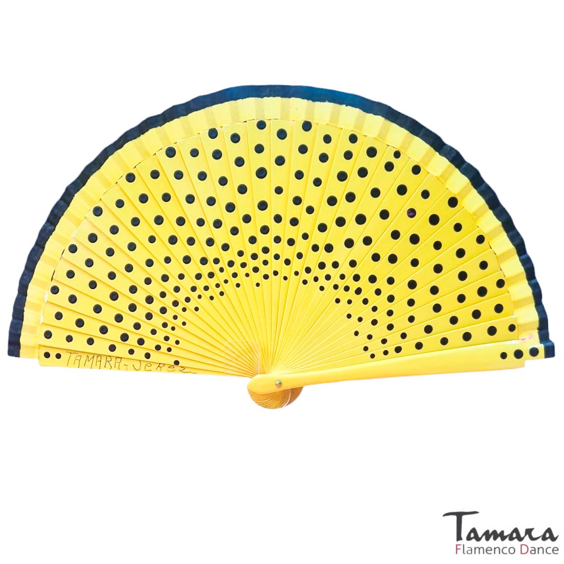 Abanico flamenco (19 cm) - Lunares negros pintado a mano Amarillo