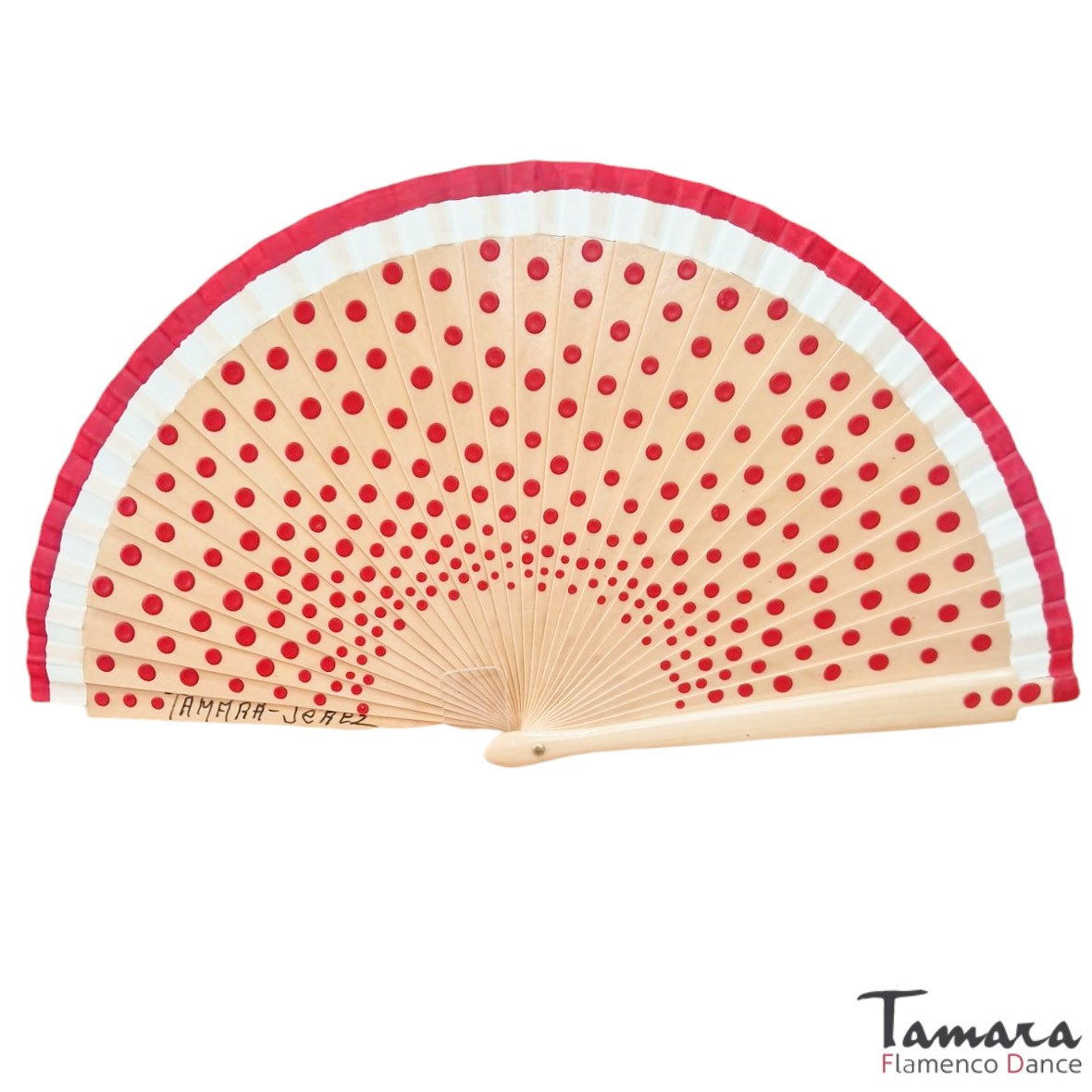 Abanico flamenco (19 cm) - Lunares rojos pintado a mano Natural