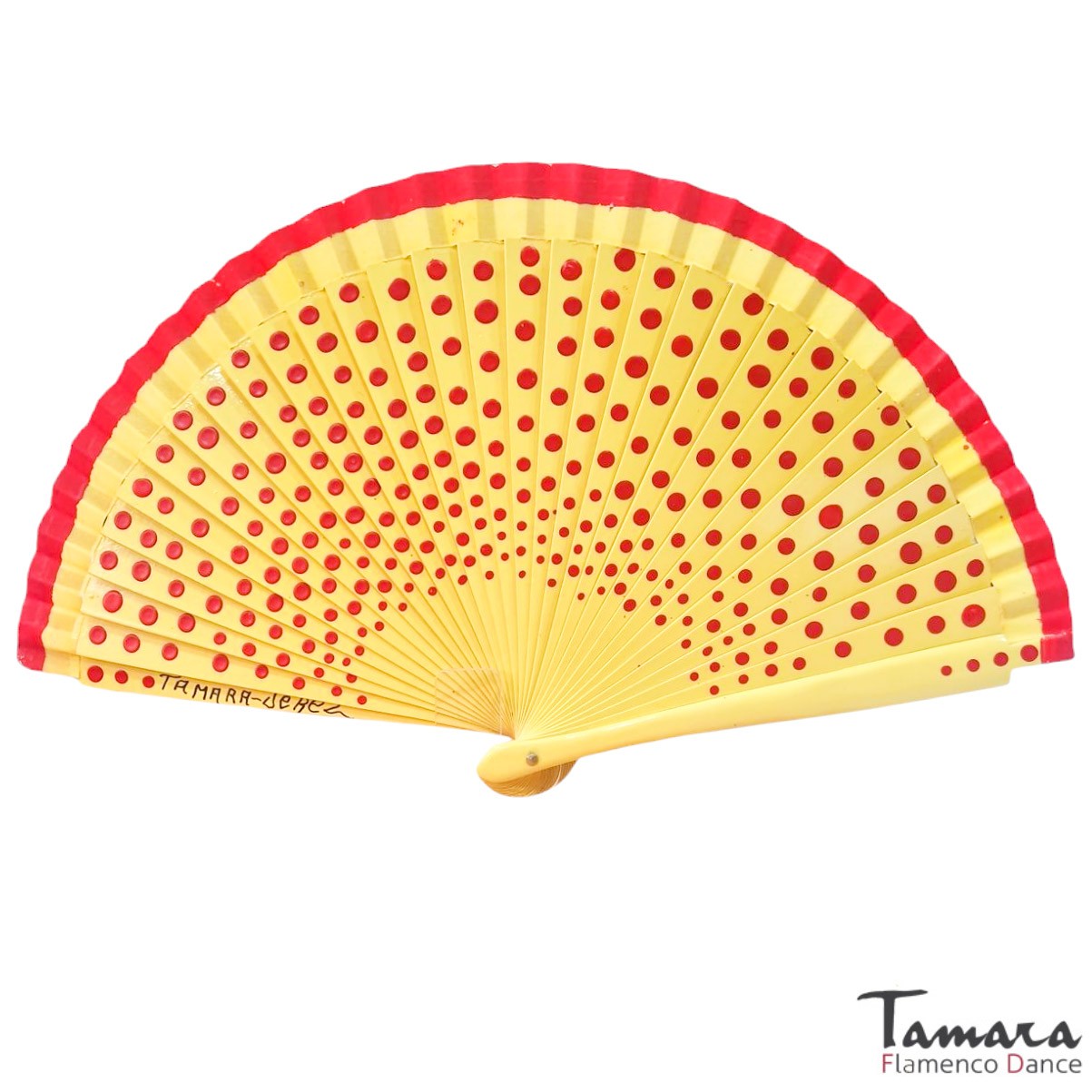 Abanico flamenco (19 cm) - Lunares rojos pintado a mano Amarillo