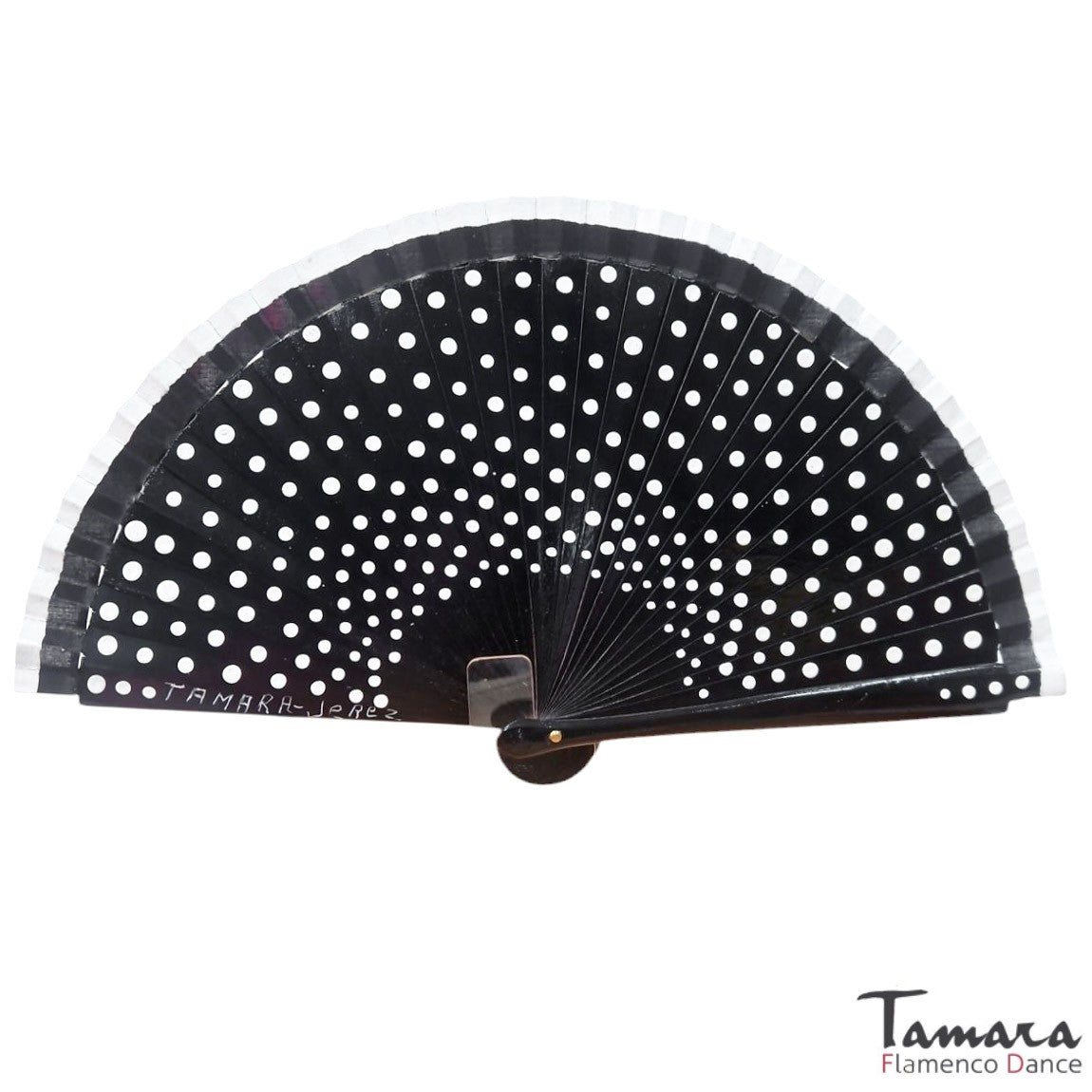 Abanico flamenco (19 cm) - Lunares blancos pintado a mano Negro
