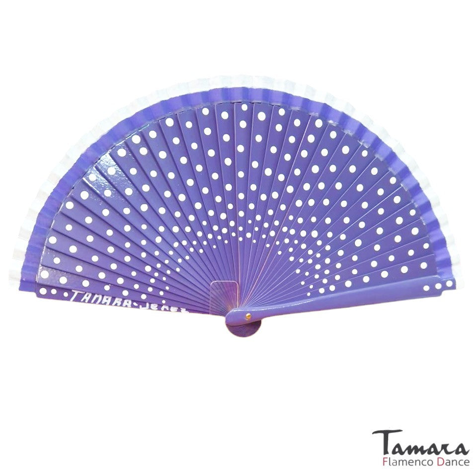 Abanico flamenco (19 cm) - Lunares blancos pintado a mano Morado