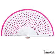 Abanico pintado a mano (19 cm) - Lunares fuxia