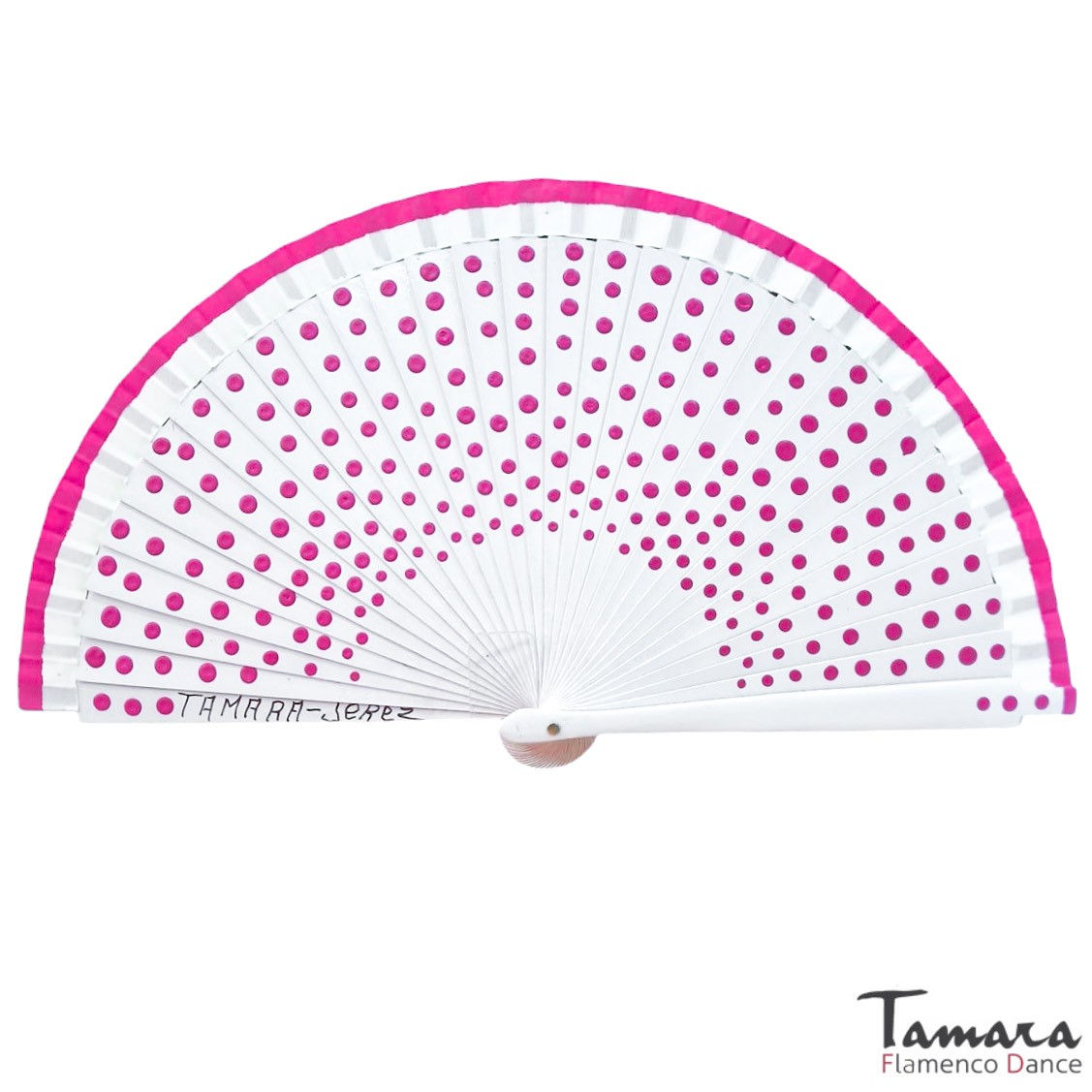 Abanico pintado a mano (19 cm) - Lunares fuxia
