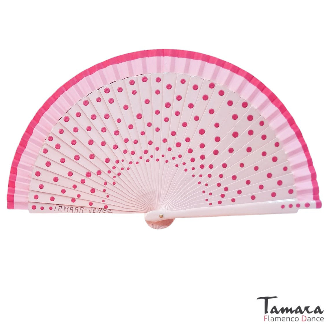 Abanico pintado a mano (19 cm) - Lunares fuxia Rosa