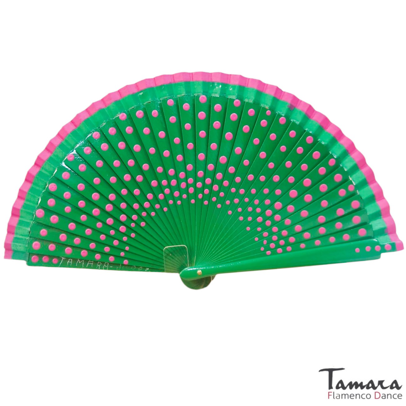 Abanico pintado a mano (19 cm) - Lunares fuxia Verde Andalucia