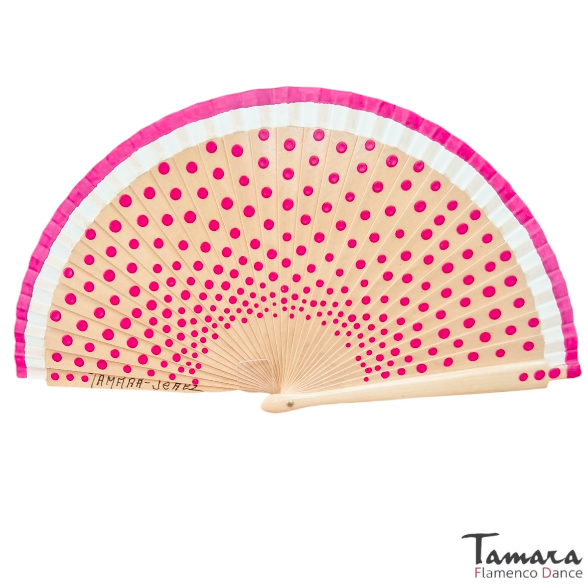 Abanico pintado a mano (19 cm) - Lunares fuxia Natural