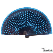 Abanico pintado a mano (19 cm) - Lunares turquesa