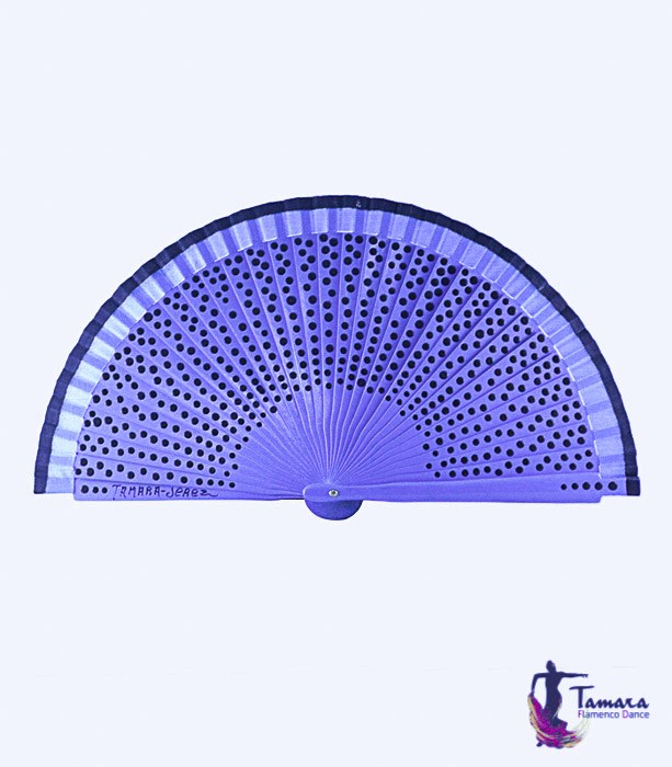 Abanico flamenco (19 cm) - Lunares negros pintado a mano Morado