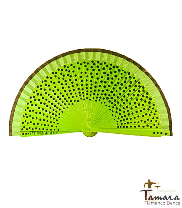 Abanico flamenco (19 cm) - Lunares negros pintado a mano Pistacho
