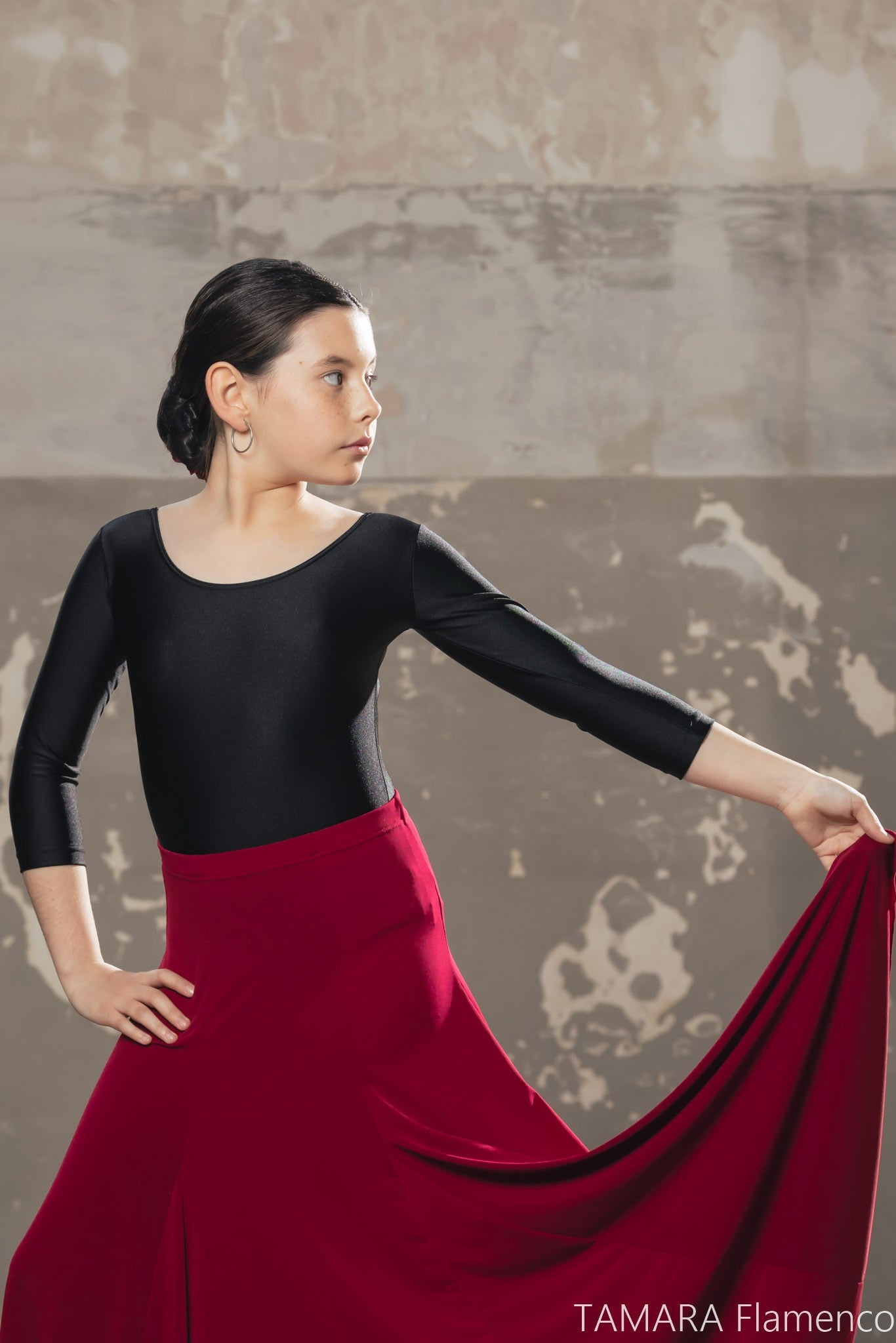 Body flamenco manga larga Niña - Lycra Negro