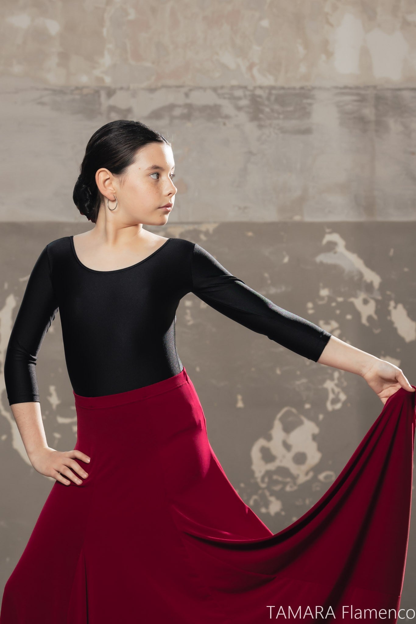 Body flamenco manga larga Niña - Poliamida Negro