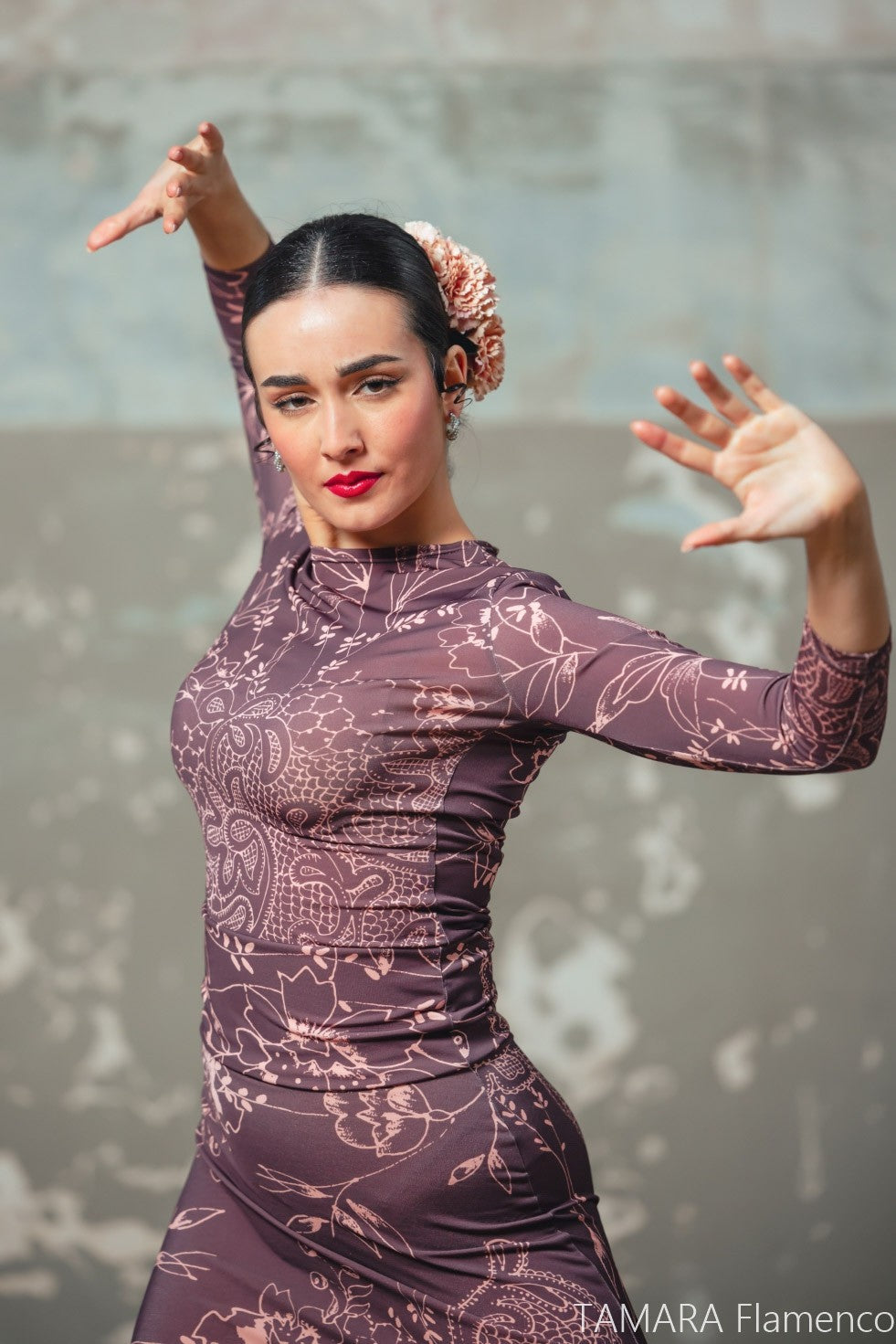 Camiseta Bea - Punto elástico XXL Estampado floral rojo-fuxia